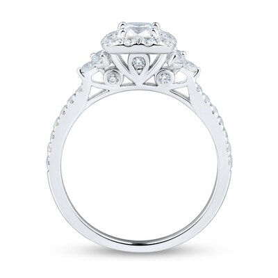 0.95 CT. T.W. Cushion-Cut Diamond Frame Tri-Sides Engagement Ring in 14K White Gold (I/SI2-VS2)