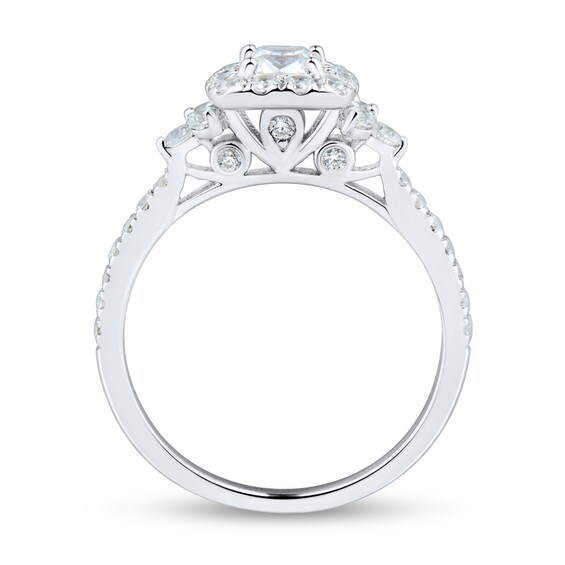 0.95 CT. T.W. Cushion-Cut Diamond Frame Tri-Sides Engagement Ring in 14K White Gold (I/SI2-VS2)