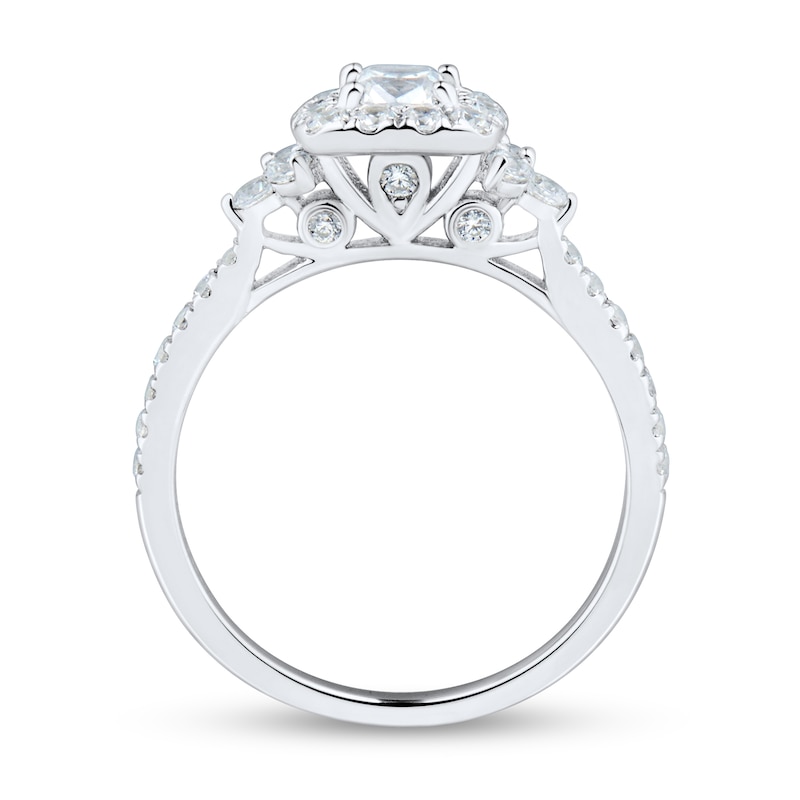 0.95 CT. T.W. Cushion-Cut Diamond Frame Tri-Sides Engagement Ring in 14K White Gold (I/SI2-VS2)