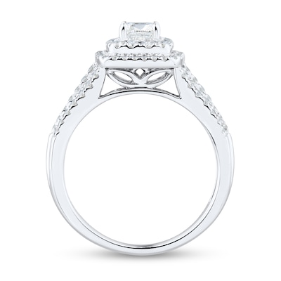 0.95 CT. T.W. Cushion-Cut Diamond Double Frame Triple Row Engagement Ring in 14K White Gold (I/I1)