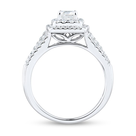 0.95 CT. T.W. Cushion-Cut Diamond Double Frame Triple Row Engagement Ring in 14K White Gold (I/I1)