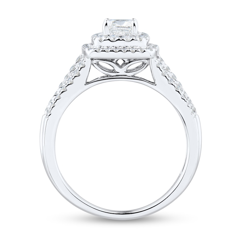 0.95 CT. T.W. Cushion-Cut Diamond Double Frame Triple Row Engagement Ring in 14K White Gold (I/I1)|Peoples Jewellers