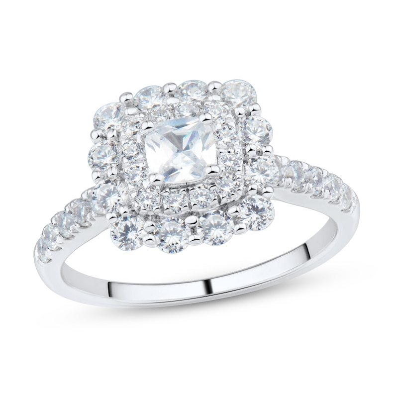 1.45 CT. T.W. Cushion-Cut Diamond Scallop Double Frame Engagement Ring in 14K White Gold (I/SI2)|Peoples Jewellers