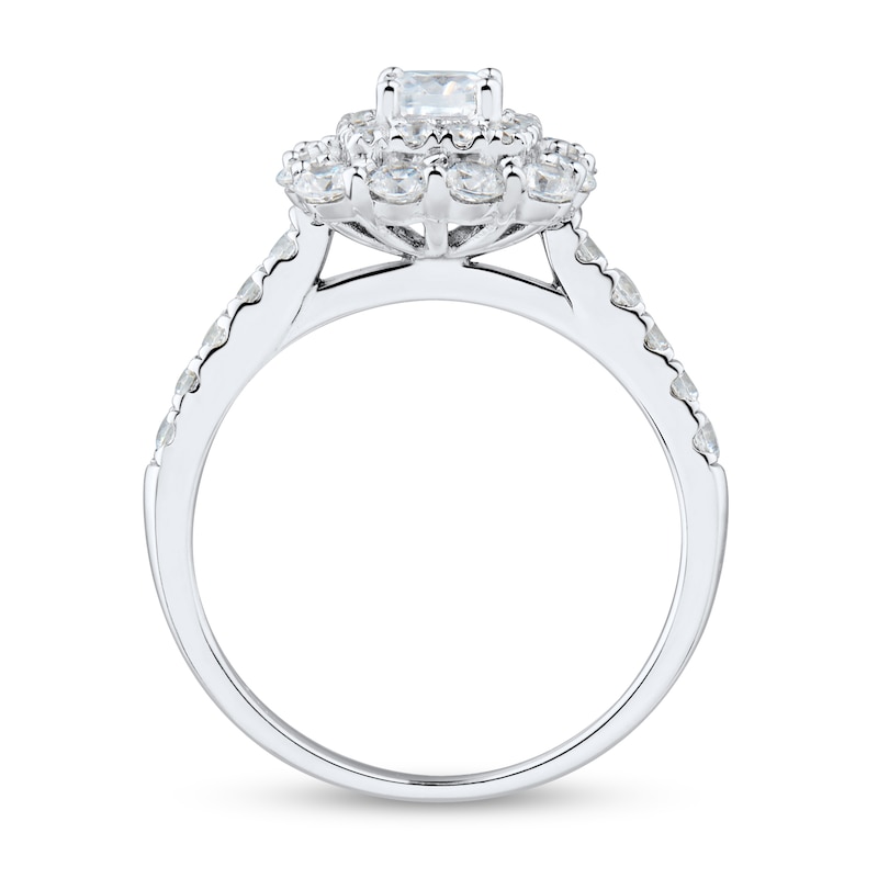 1.45 CT. T.W. Cushion-Cut Diamond Scallop Double Frame Engagement Ring in 14K White Gold (I/SI2)