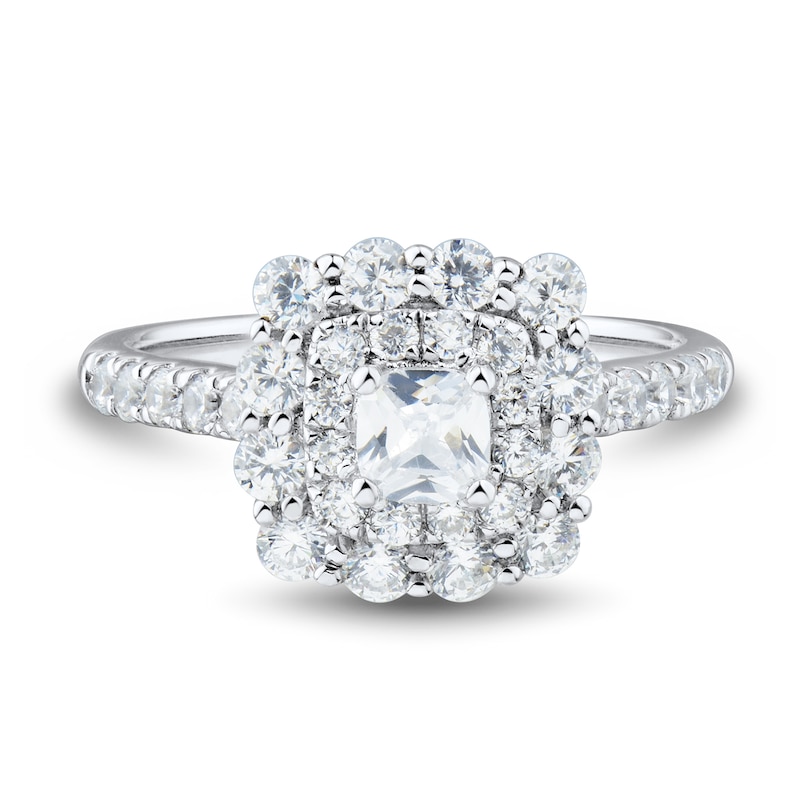 1.45 CT. T.W. Cushion-Cut Diamond Scallop Double Frame Engagement Ring in 14K White Gold (I/SI2)