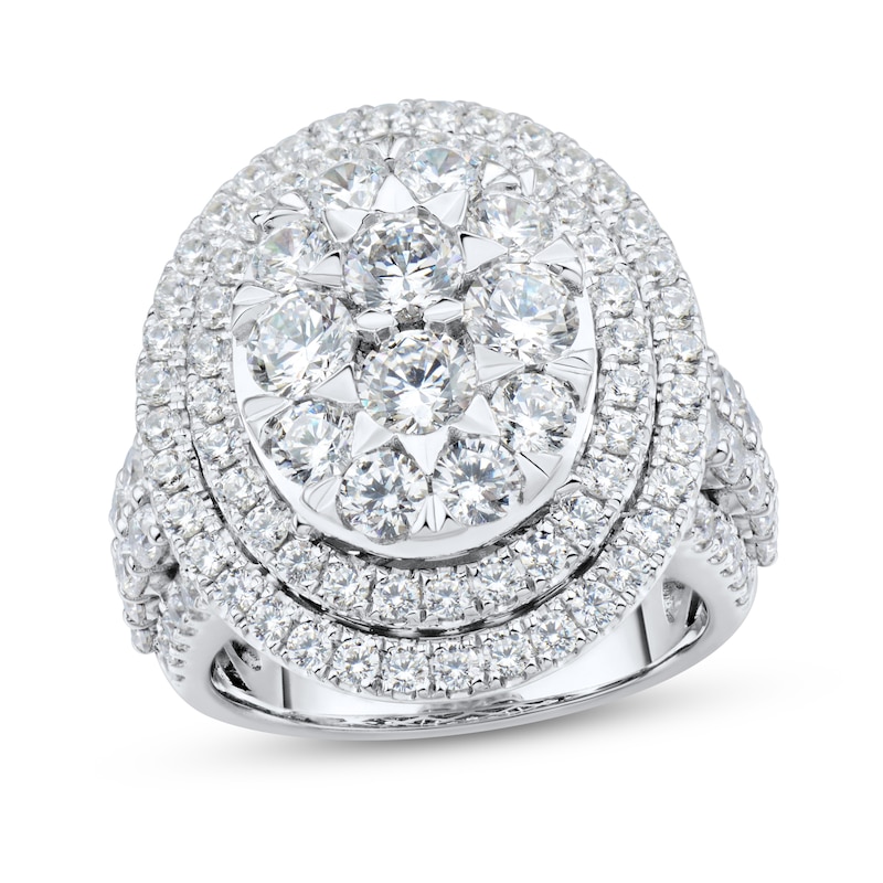3.95 CT. T.W. Oval Multi-Diamond Double Frame Engagement Ring in 14K White Gold|Peoples Jewellers
