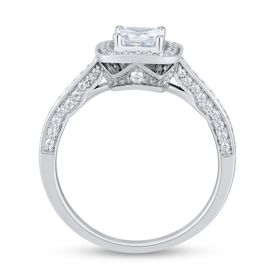 0.95 CT. T.W. Cushion-Cut Diamond Polished Frame Engagement Ring in 14K White Gold (I/SI2-VS2)