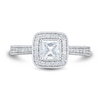 Thumbnail Image 2 of 0.95 CT. T.W. Cushion-Cut Diamond Polished Frame Engagement Ring in 14K White Gold (I/SI2-VS2)