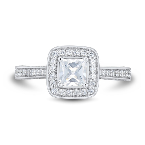 0.95 CT. T.W. Cushion-Cut Diamond Polished Frame Engagement Ring in 14K White Gold (I/SI2-VS2)