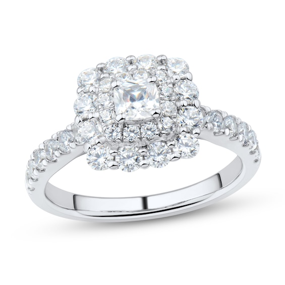 1.45 CT. T.W. Cushion-Cut Diamond Scallop Frame Engagement Ring in 14K White Gold (I/SI2)