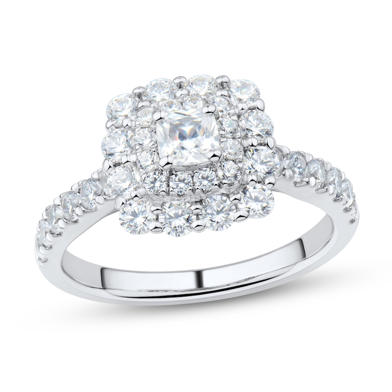 1.45 CT. T.W. Cushion-Cut Diamond Scallop Frame Engagement Ring in 14K White Gold (I/SI2)|Peoples Jewellers