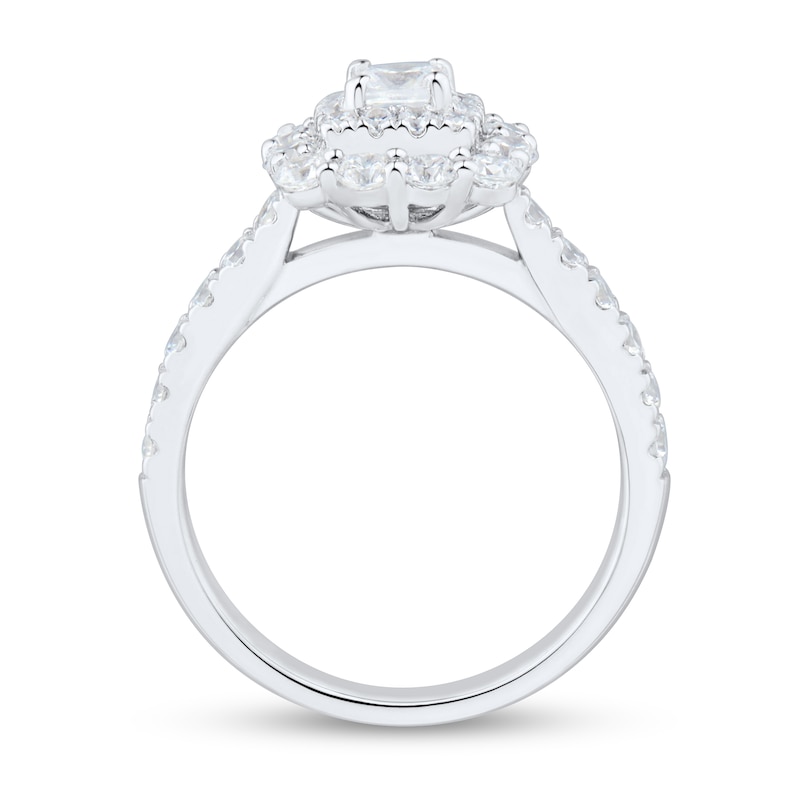 1.45 CT. T.W. Cushion-Cut Diamond Scallop Frame Engagement Ring in 14K White Gold (I/SI2)