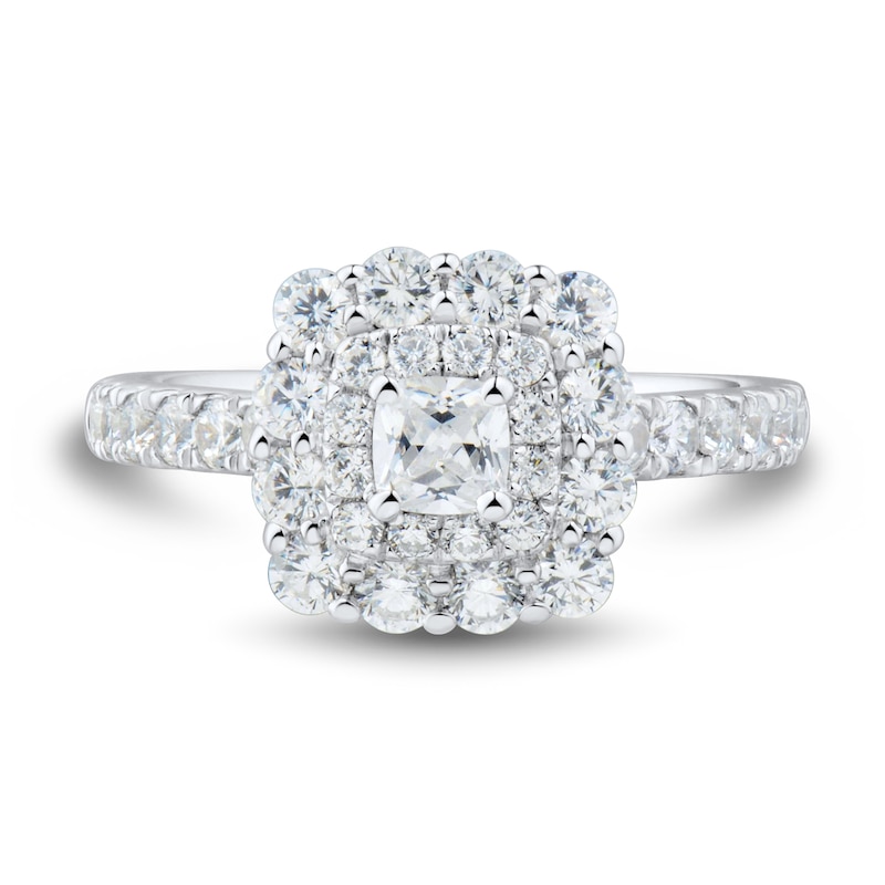 1.45 CT. T.W. Cushion-Cut Diamond Scallop Frame Engagement Ring in 14K White Gold (I/SI2)