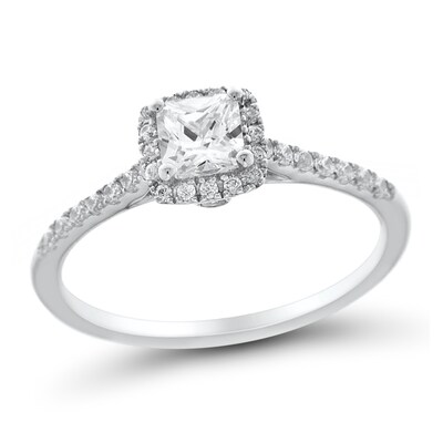 0.95 CT. T.W. Cushion-Cut Diamond Frame Engagement Ring in 14K White Gold (I/SI2-VS2)