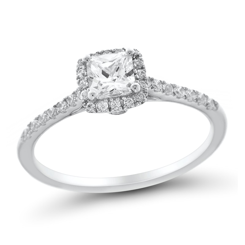 0.95 CT. T.W. Cushion-Cut Diamond Frame Engagement Ring in 14K White Gold (I/SI2-VS2)|Peoples Jewellers