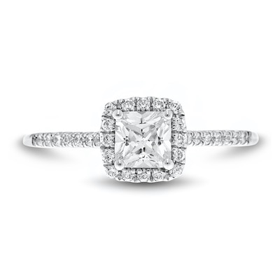 0.95 CT. T.W. Cushion-Cut Diamond Frame Engagement Ring in 14K White Gold (I/SI2-VS2)