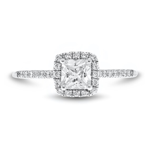 0.95 CT. T.W. Cushion-Cut Diamond Frame Engagement Ring in 14K White Gold (I/SI2-VS2)