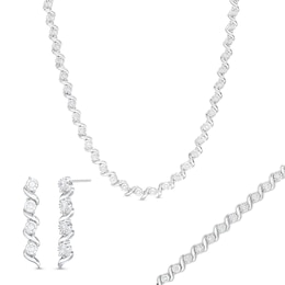 1.63 CT. T.W. Diamond Cascading Tennis-Style Necklace, Bracelet and Drop Earrings Set in Sterling Silver