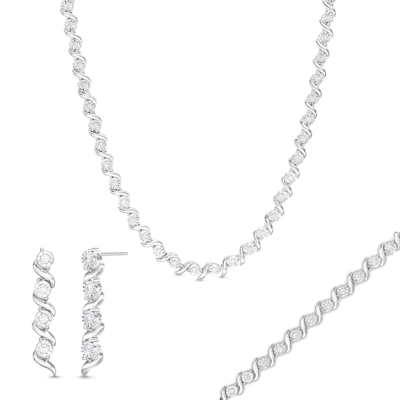 Essentials 1.63 CT. T.W. Diamond Cascading Tennis-Style Necklace, Bracelet and Drop Earrings Set in Sterling Silver|Peoples Jewellers