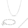 Paper Clip Chain Necklace and Bracelet Set in Solid Sterling Silver