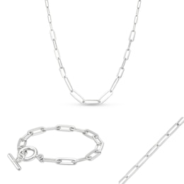 Paper Clip Chain Necklace and Bracelet Set in Solid Sterling Silver