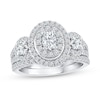 Thumbnail Image 0 of 1.40 CT. T.W. Oval Diamond Frame Double Row Three Stone Bridal Set in 14K White Gold (I/I1)