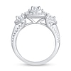 1.45 CT. T.W. Diamond Cushion Frame Three Stone Engagement Ring in 10K White Gold (I/I1)