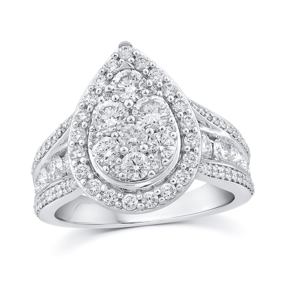 1.95 CT. T.W. Pear Multi-Diamond Teardrop Frame Multi-Row Engagement Ring in 10K White Gold