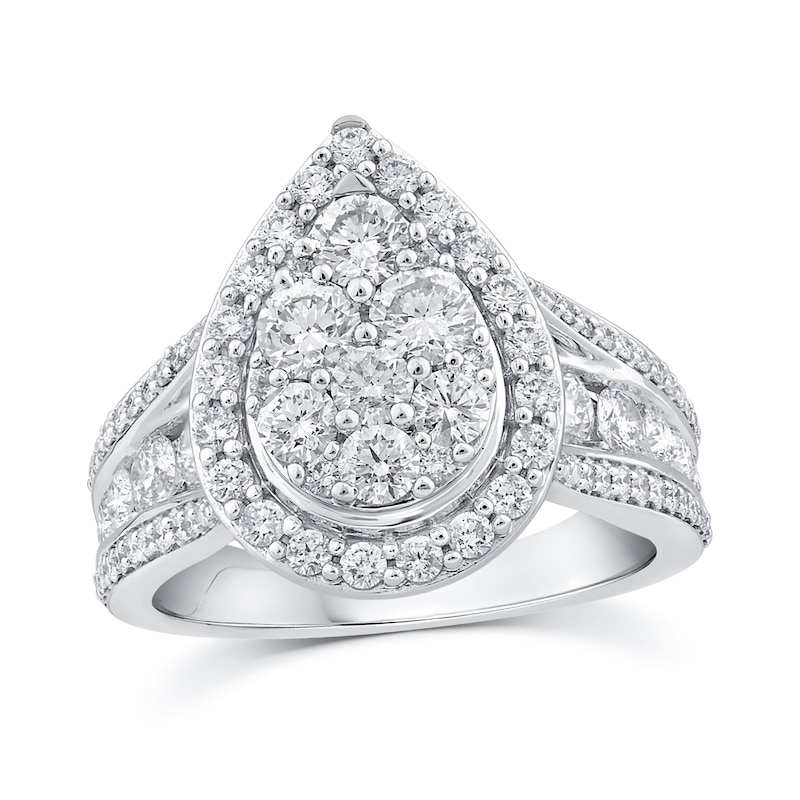 1.95 CT. T.W. Pear Multi-Diamond Teardrop Frame Multi-Row Engagement Ring in 10K White Gold|Peoples Jewellers