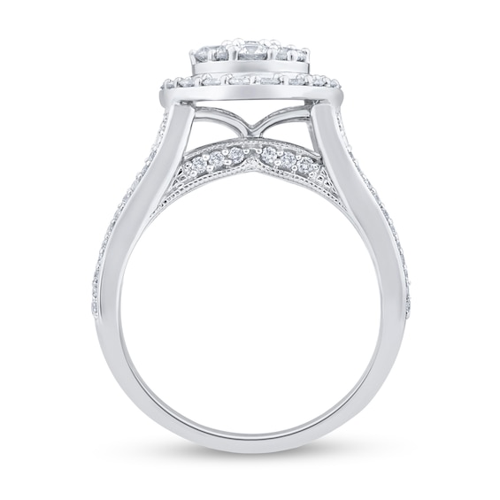 1.95 CT. T.W. Pear Multi-Diamond Teardrop Frame Multi-Row Engagement Ring in 10K White Gold