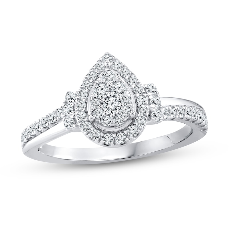 0.37 CT. T.W. Pear Multi-Diamond Linear Tri-Sides Engagement Ring in 10K White Gold|Peoples Jewellers