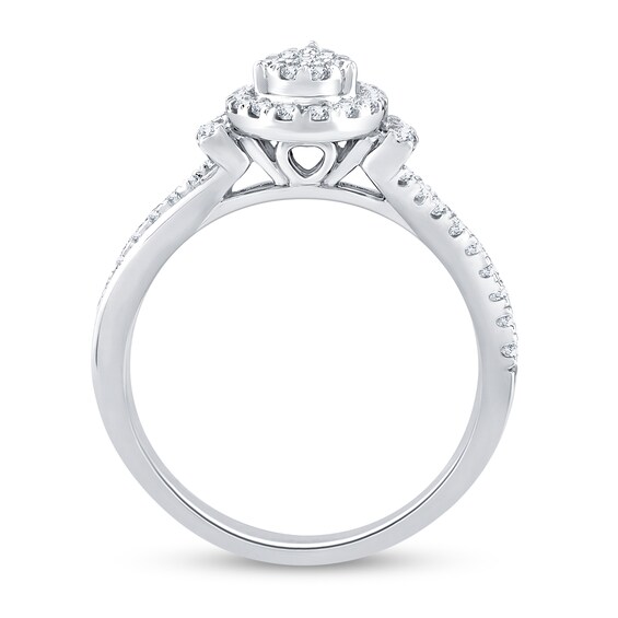 0.37 CT. T.W. Pear Multi-Diamond Linear Tri-Sides Engagement Ring in 10K White Gold