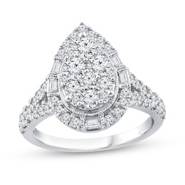 1.45 CT. T.W. Pear Multi-Diamond Vintage-Style Engagement Ring in 14K White Gold