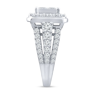 3.37 CT. T.W. Quad Princess-Cut Diamond Cushion Frame Multi-Row Engagement Ring in 14K White Gold