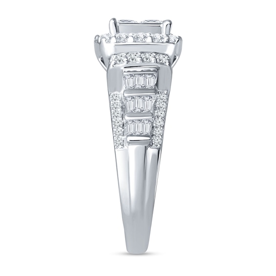 1.75 CT. T.W. Quad Princess-Cut Diamond Frame Tiered Shank Engagement Ring in 14K White Gold