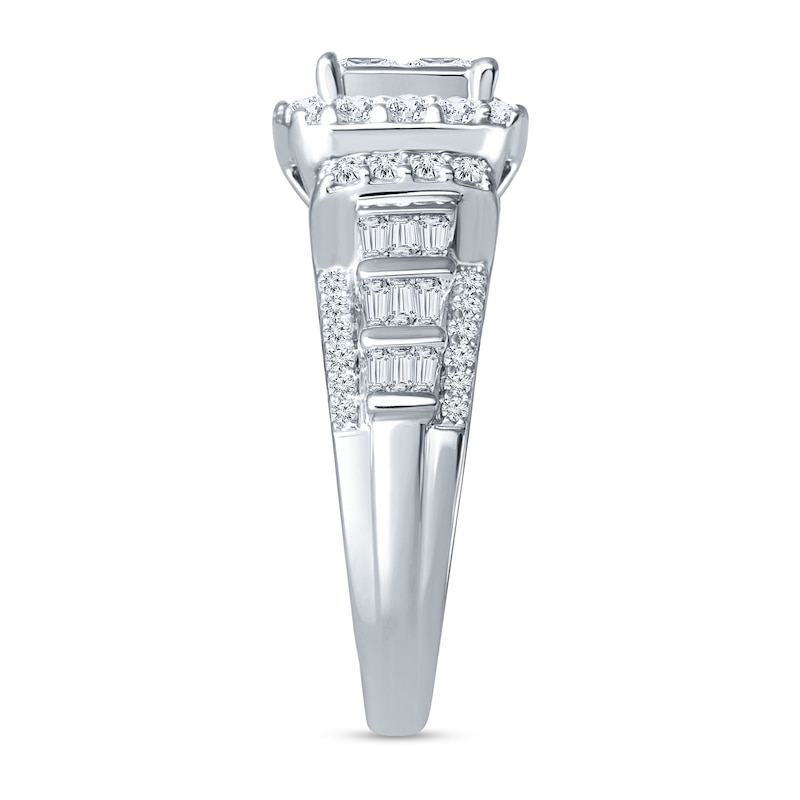 1.75 CT. T.W. Quad Princess-Cut Diamond Frame Tiered Shank Engagement Ring in 14K White Gold