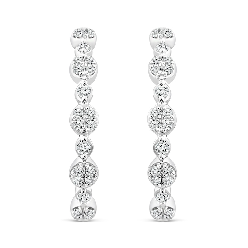 Alternating 0.23 CT. T.W. Multi-Diamond Hoop Earrings in 10K White Gold|Peoples Jewellers