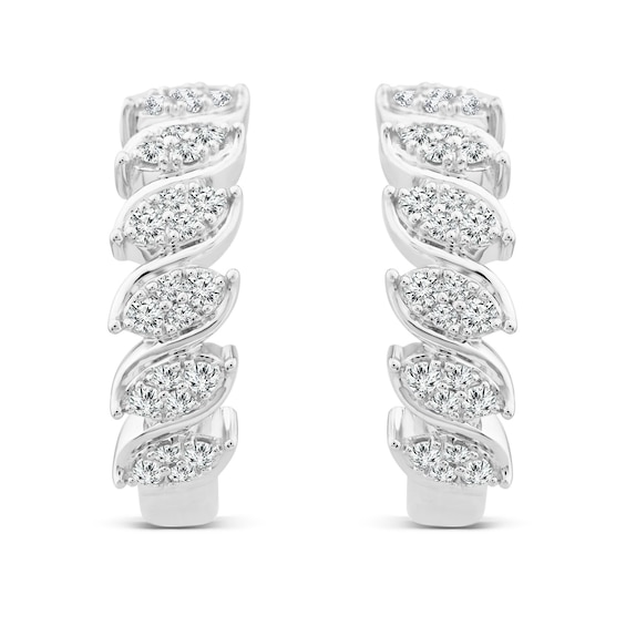 Sideways 0.29 CT. T.W. Marquise Multi-Diamond Cascading Hoop Earrings in 10K White Gold