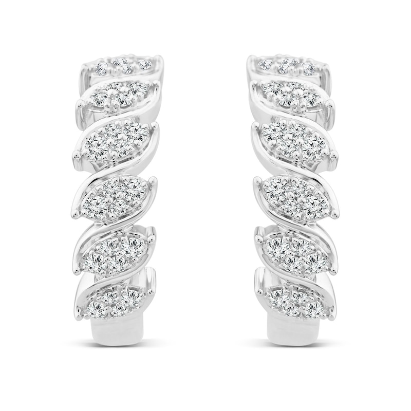 Sideways 0.29 CT. T.W. Marquise Multi-Diamond Cascading Hoop Earrings in 10K White Gold|Peoples Jewellers