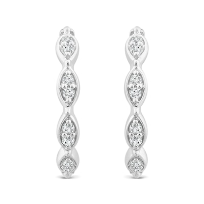 0.115 CT. T.W. Marquise Multi-Diamond Hoop Earrings in 10K White Gold