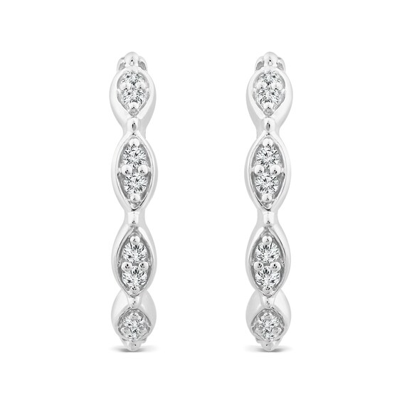 0.115 CT. T.W. Marquise Multi-Diamond Hoop Earrings in 10K White Gold