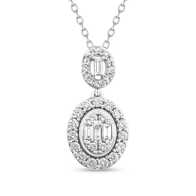 0.45 CT. T.W. Oval Multi-Diamond Double Drop Pendant in 10K White Gold