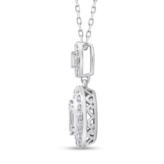 0.45 CT. T.W. Oval Multi-Diamond Double Drop Pendant in 10K White Gold