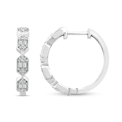 0.45 CT. T.W. Hexagon Multi-Diamond Hoop Earrings in 10K White Gold