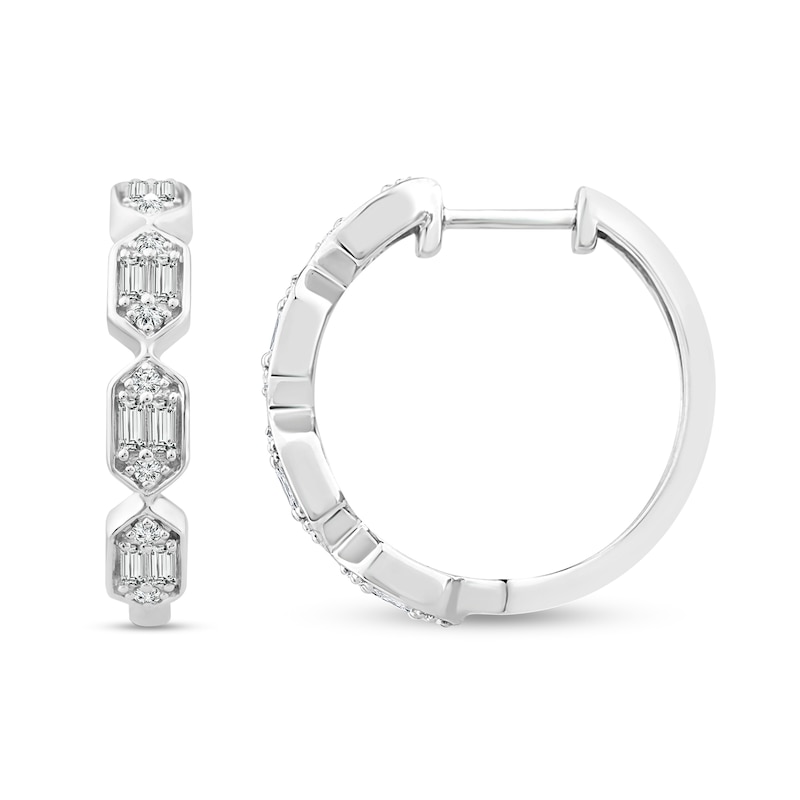 0.45 CT. T.W. Hexagon Multi-Diamond Hoop Earrings in 10K White Gold|Peoples Jewellers