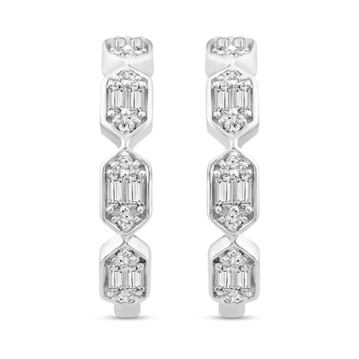 0.45 CT. T.W. Hexagon Multi-Diamond Hoop Earrings in 10K White Gold