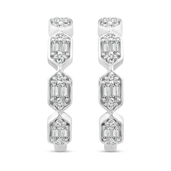 0.45 CT. T.W. Hexagon Multi-Diamond Hoop Earrings in 10K White Gold