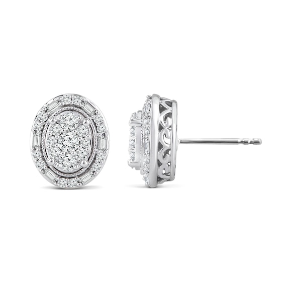 0.45 CT. T.W. Oval Multi-Diamond Frame Vintage-Style Stud Earrings in 10K White Gold