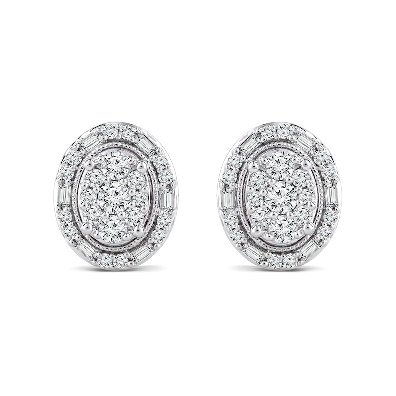 0.45 CT. T.W. Oval Multi-Diamond Frame Vintage-Style Stud Earrings in 10K White Gold|Peoples Jewellers