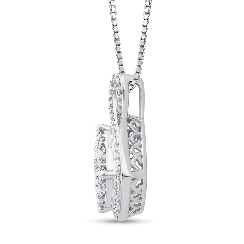 0.69 CT. T.W. Cushion Multi-Diamond Loop Frame Tilted Pendant in 10K White Gold|Peoples Jewellers